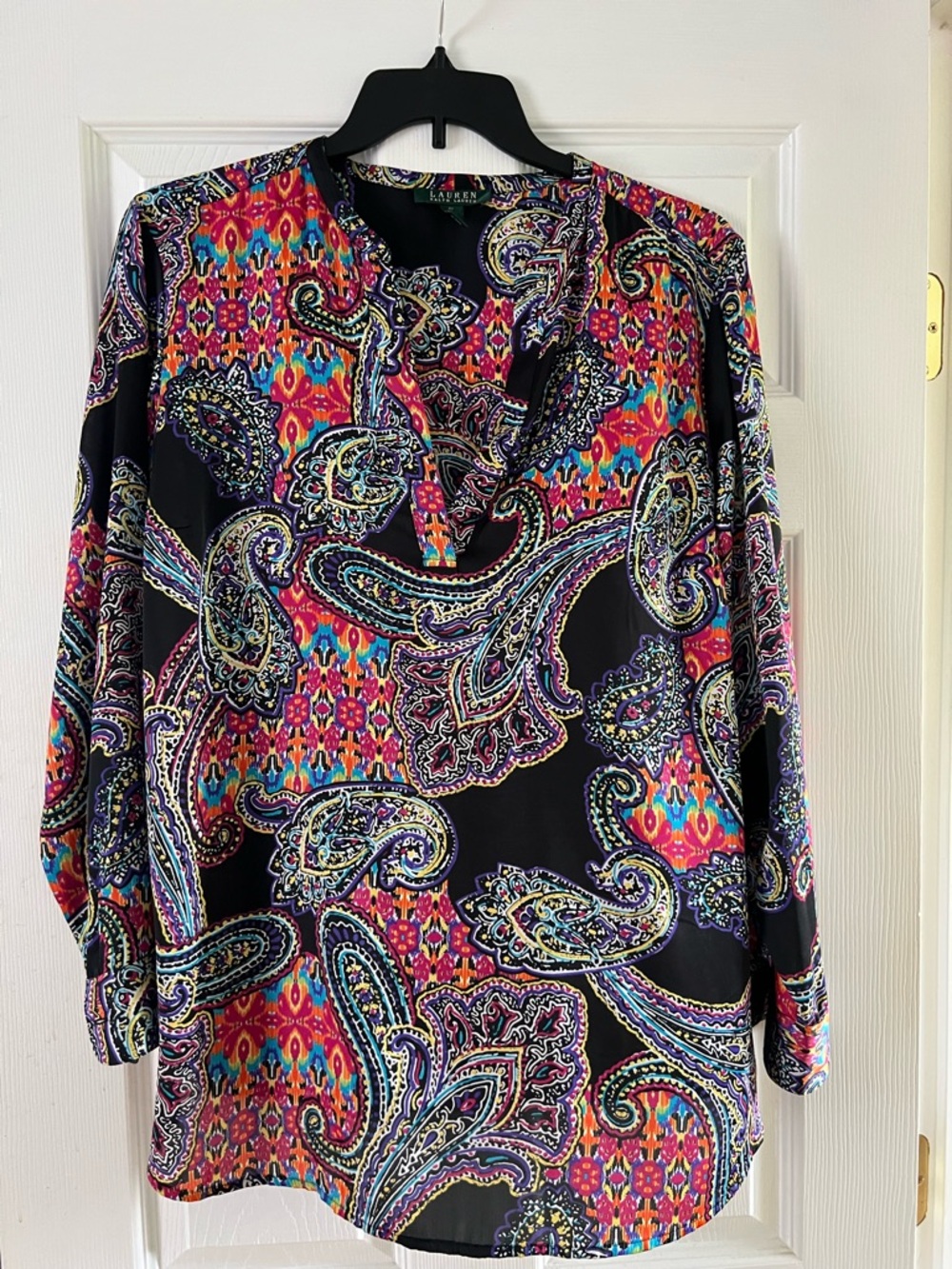 Ralph Lauren Black Multicolor Paisley Split-Neck Tunic